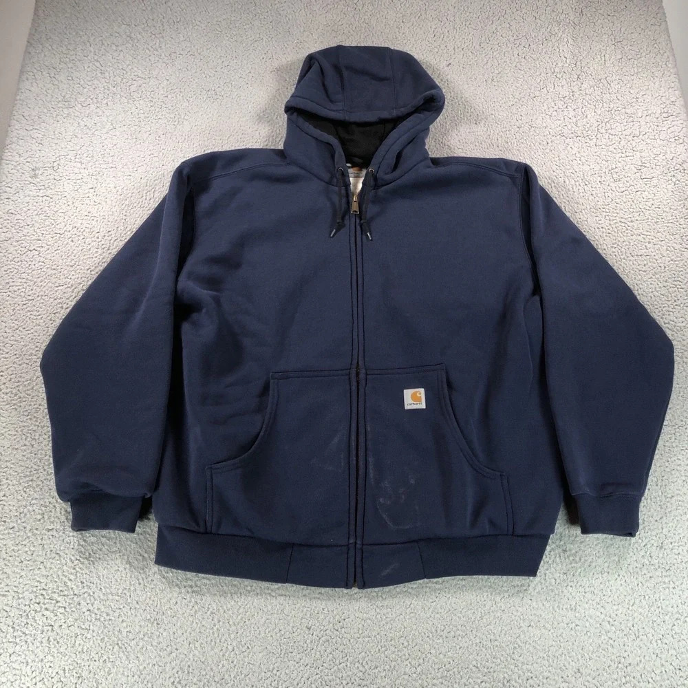 Vintage Carhartt Hoodie Mens Extra Lage Blue J149 Y2K Thermal Full Zip Workwear - Picture 1 of 13